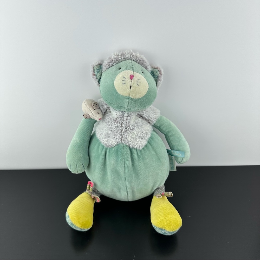 Doudou Chat Moulin Roty les Pachats Plush Stuffed Animal Cat Green Vert